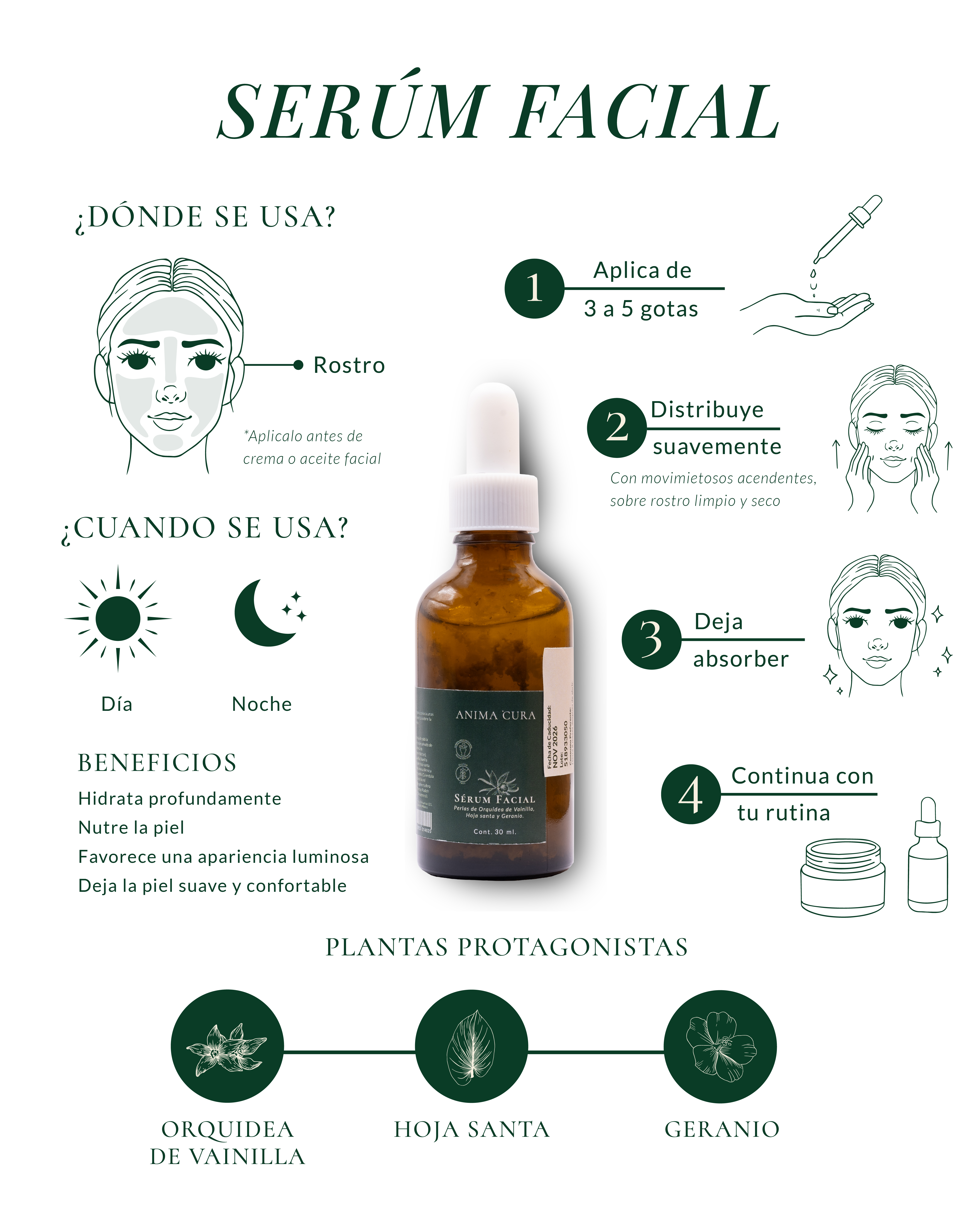 Sérum Facial Hidratante con Perlas de Orquídea de Vainilla